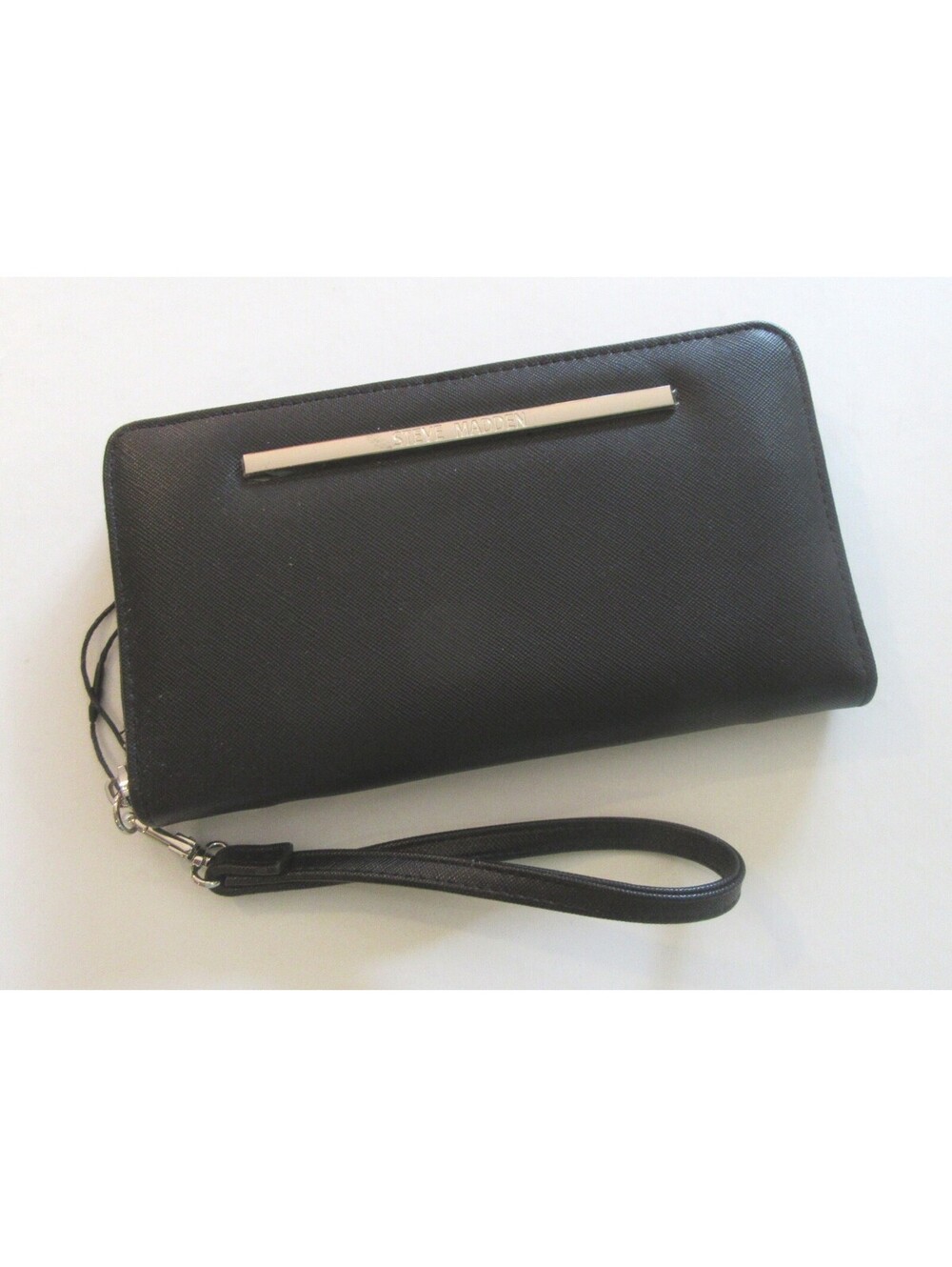 Steve Madden Zip Around Wallet Black / Silver NWT